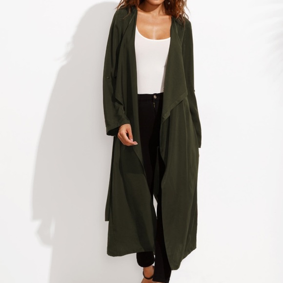 NWT Rolled Sleeve Split Back Self Tie Trench Coat - Picture 6 of 8